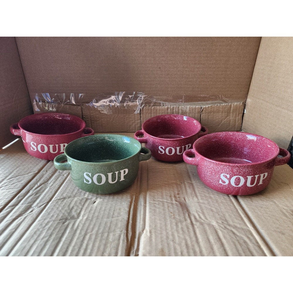 Mulberry Soup Bowl Bright Speckled Collection Double Handles Ceramic Lot of 4